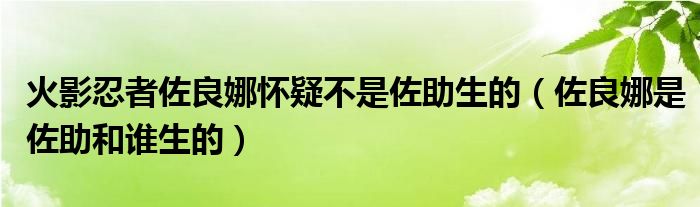 火影忍者佐良娜怀疑不是佐助生的（佐良娜是佐助和谁生的）