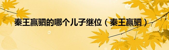 秦王赢驷的哪个儿子继位（秦王赢驷）