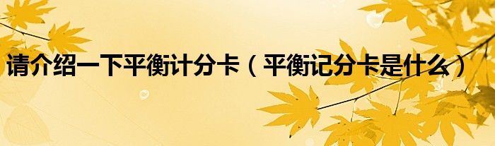 请介绍一下平衡计分卡（平衡记分卡是什么）